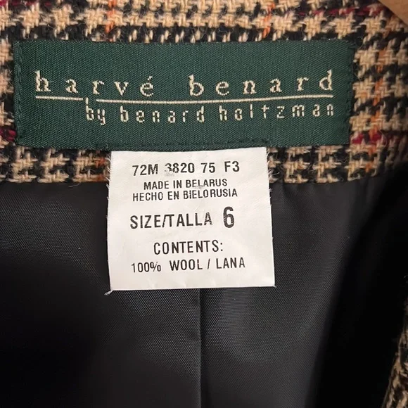 Vintage HARVE BERNARD Wool Plaid Blazer size 6 - Picture 2 of 14